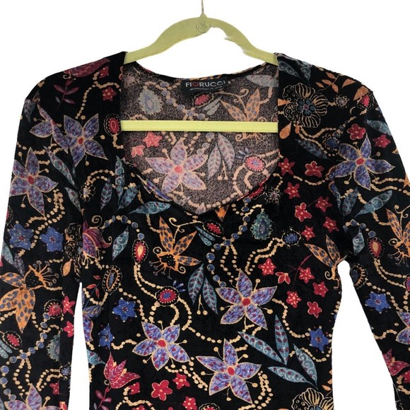 Fiorucci Form Fitting Dress; Light Velvety Floral Print from Somewhere in Italy - Picture 3 of 7